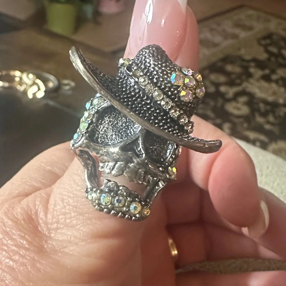 Silver Skull Ring with Rhinestones